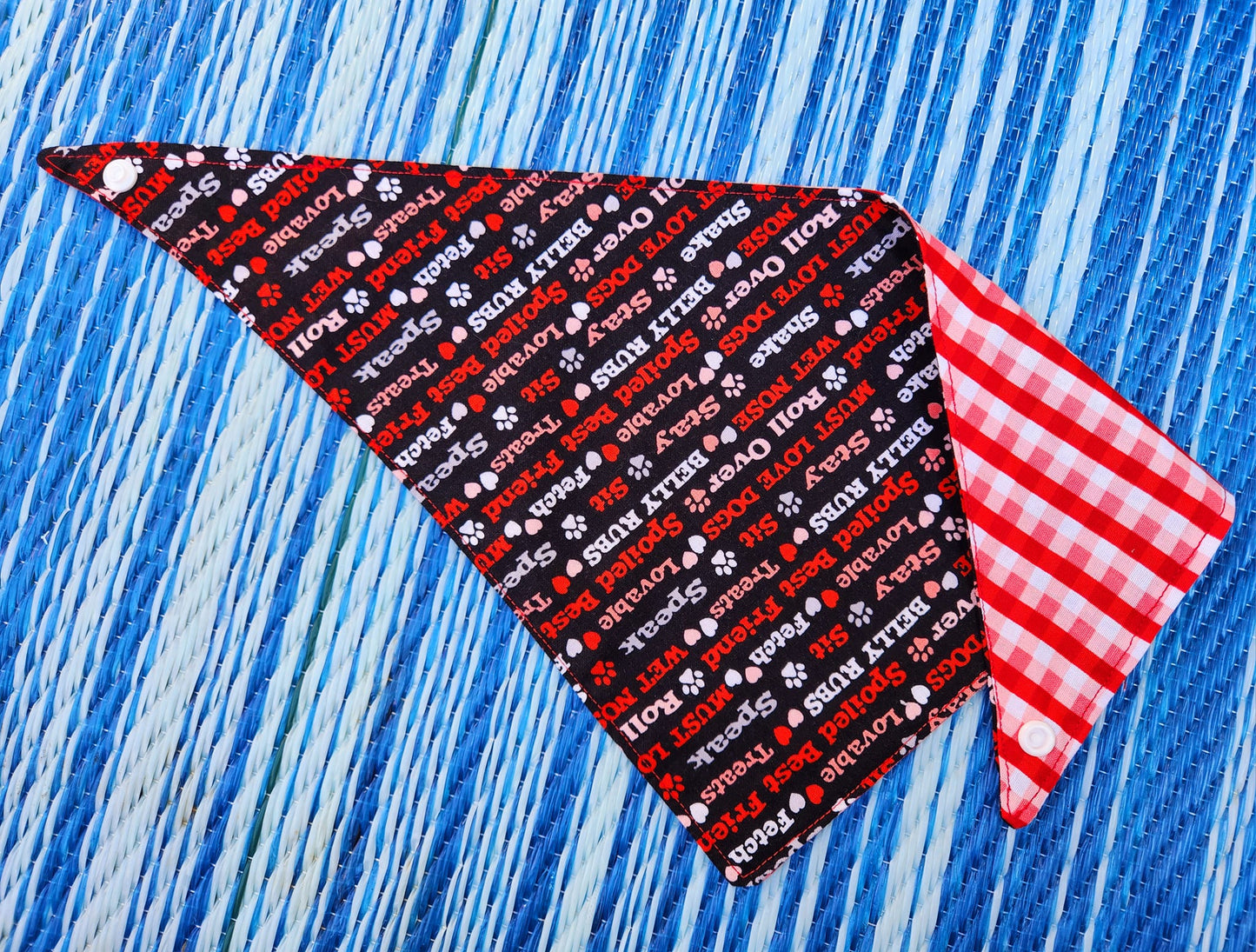 Dog Themed Words and Gingham Check Dog Bandana