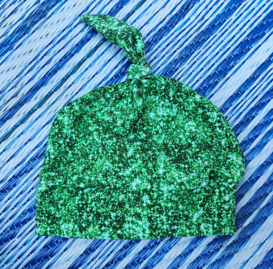 Green Splatter Baby Hat with Knot