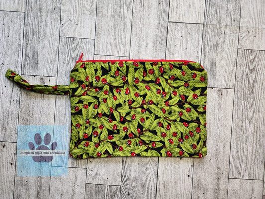 Ladybugs with Green Leaves Wristlet