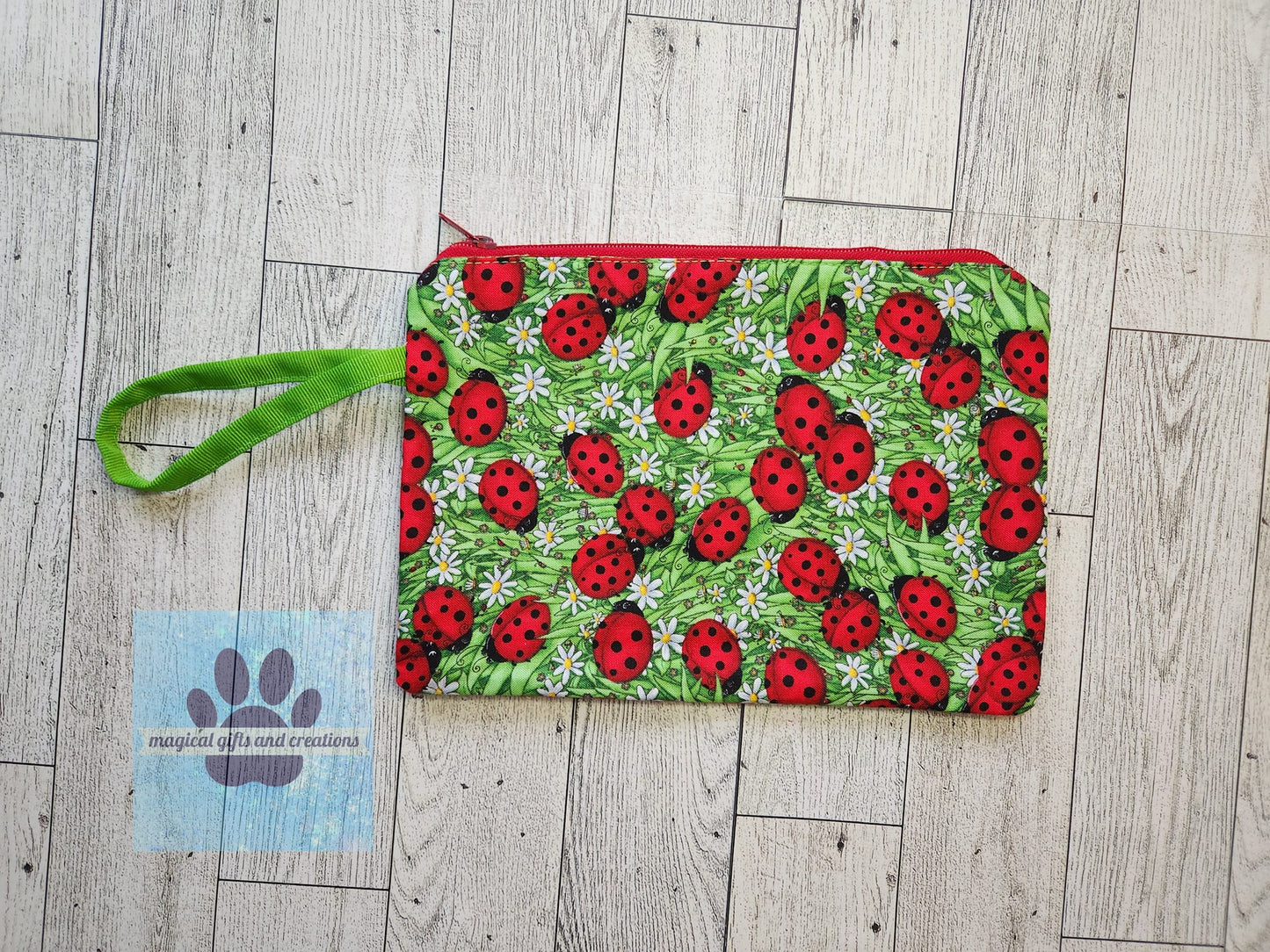 Ladybugs and Daisies Wristlet