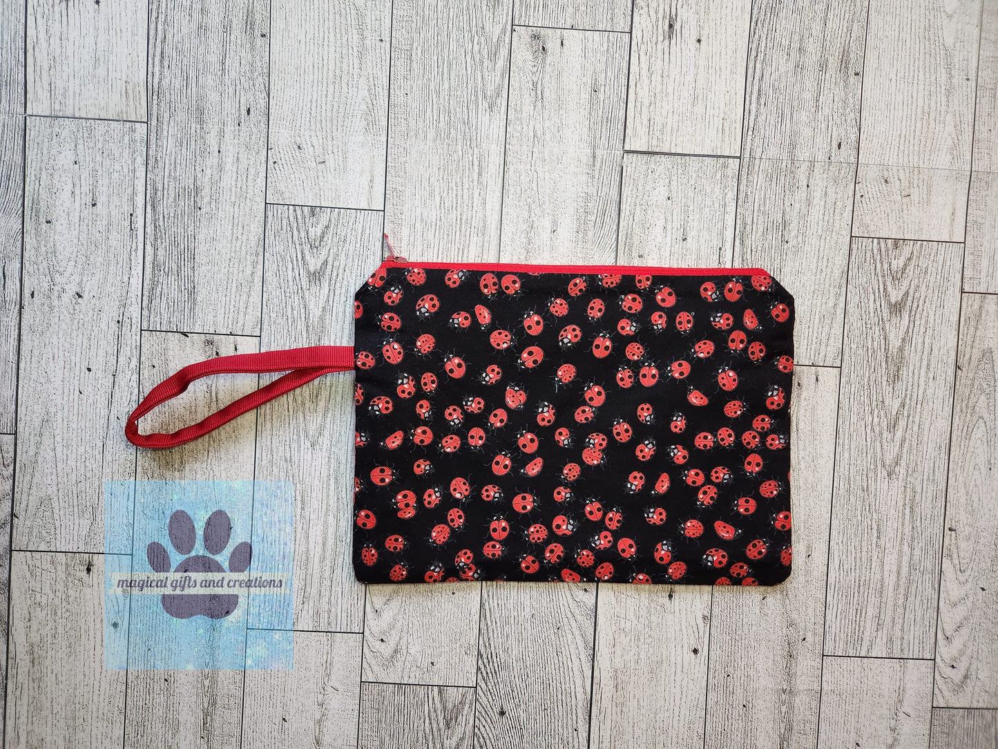 Ladybugs on Black Wristlet