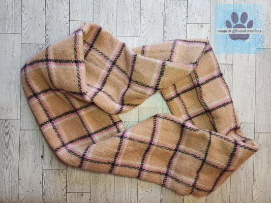 Brown and Pink Plaid Fuzzy Infinity Scarf