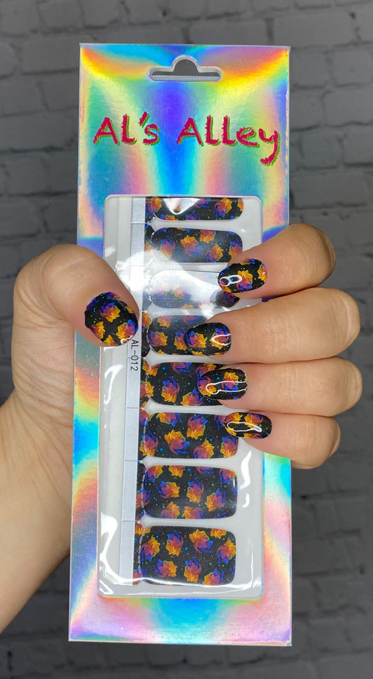 Nail Strips Rainbow Roses On Black